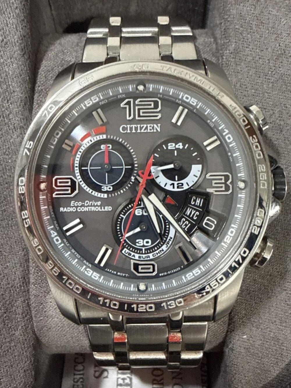 Citizen BY0100-51H Eco-Drive Radio Solar Chronograph Analog Mens Watch Japan